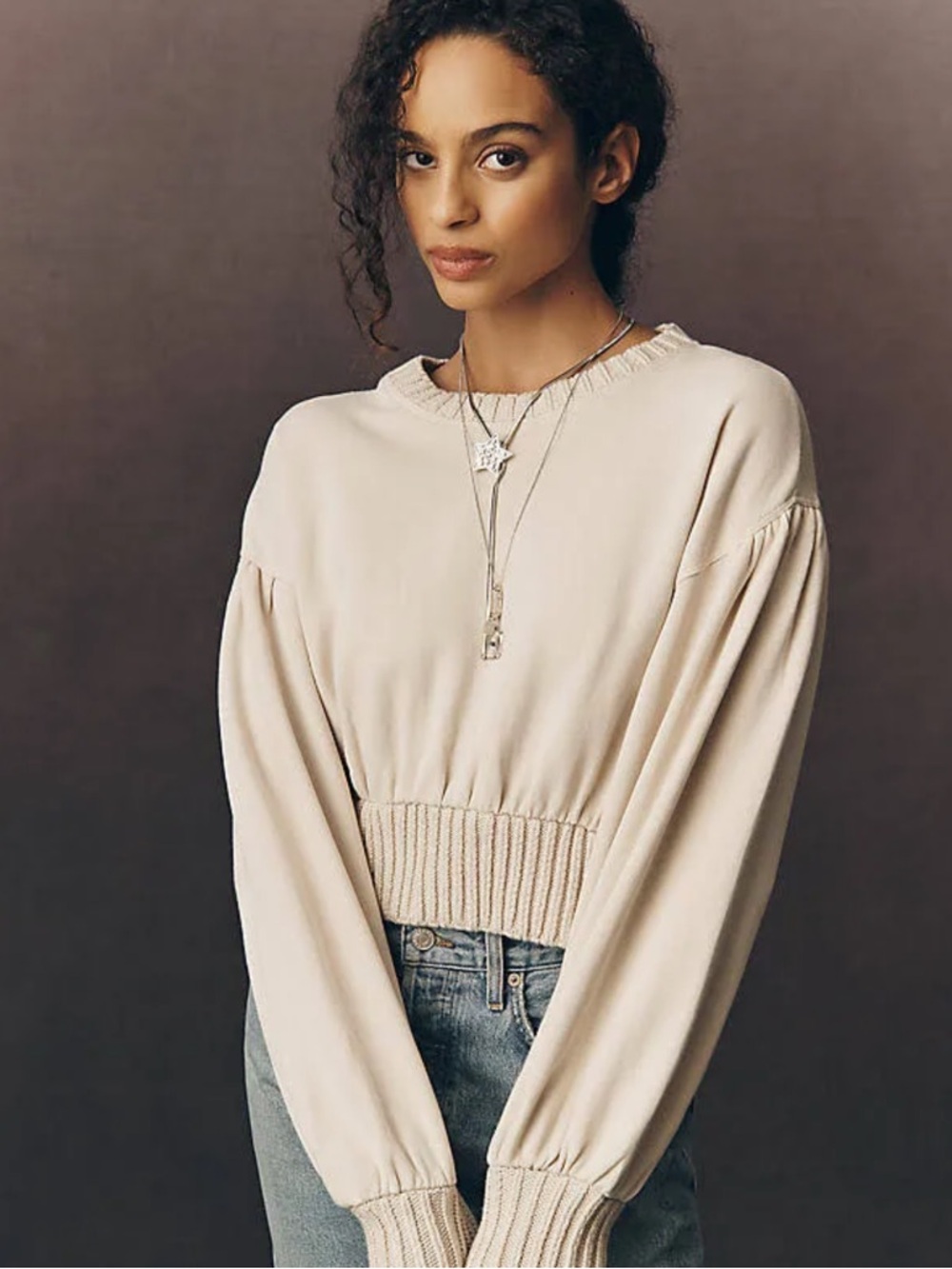 NWT! Anthropologie Cropped Cream Pullover Sweatshirt-so luxe!